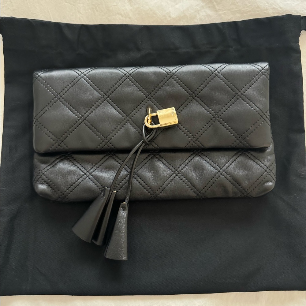 Marc Jacobs Black Quilted Clutch with Gold Hardware and Tassel